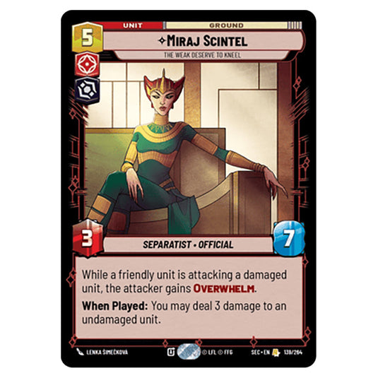 Miraj Scintel The Weak Deserve to Kneel card from the Star Wars Unlimited Set Secrets of Power
