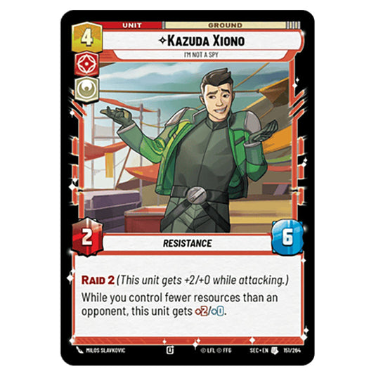 Kazuda Xiono I'm Not A Spy card from the Star Wars Unlimited Set Secrets of Power