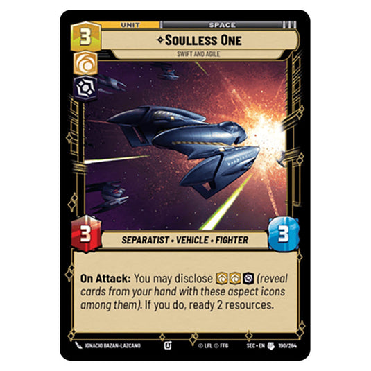 Soulless One Swift and Agile card from the Star Wars Unlimited Set Secrets of Power