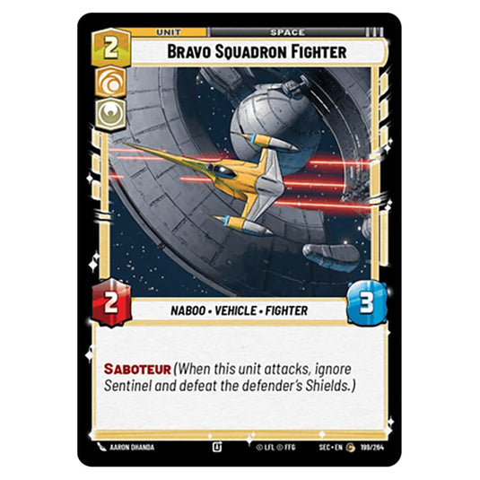 Bravo Squadron Fighter card from the Star Wars Unlimited Set Secrets of Power