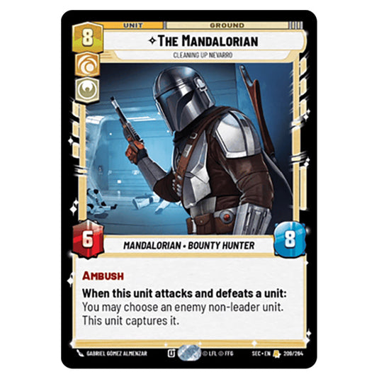 The Mandalorian Cleaning Up Nevarro card from the Star Wars Unlimited Set Secrets of Power