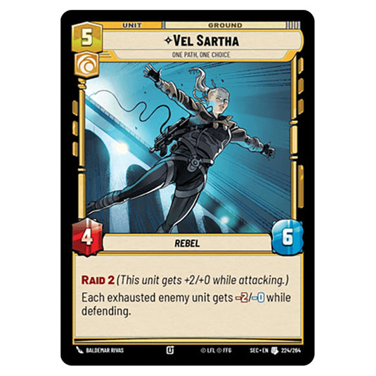 Vel Sartha One Path, One Choice card from the Star Wars Unlimited Set Secrets of Power