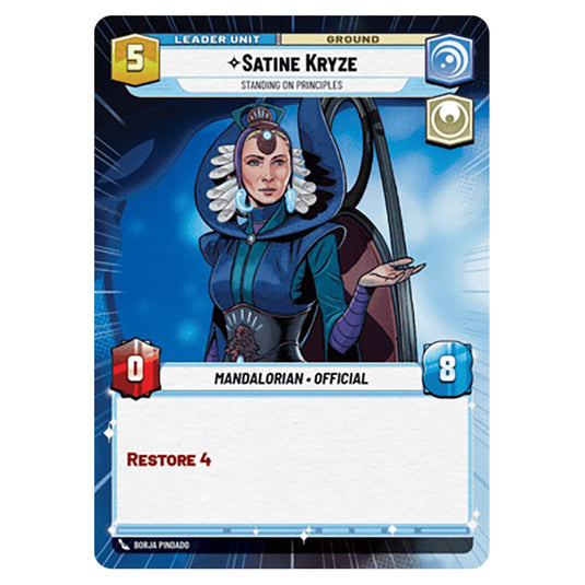 Satine Kryze Standing on Principles card from the Star Wars Unlimited Set Secrets of Power