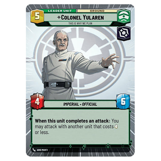 Colonel Yularen This Is Why We Plan card from the Star Wars Unlimited Set Secrets of Power