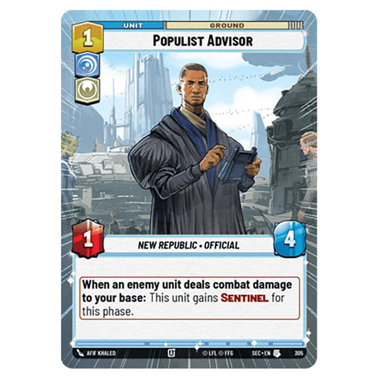 Populist Advisor card from the Star Wars Unlimited Set Secrets of Power