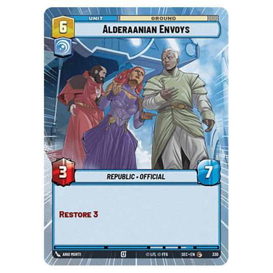 Alderaanian Envoys card from the Star Wars Unlimited Set Secrets of Power
