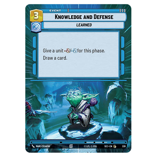 Knowledge and Defense card from the Star Wars Unlimited Set Secrets of Power