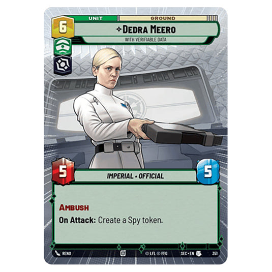 Dedra Meero With Verifiable Data card from the Star Wars Unlimited Set Secrets of Power
