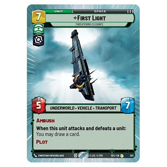 First Light Threatening Elegance card from the Star Wars Unlimited Set Secrets of Power