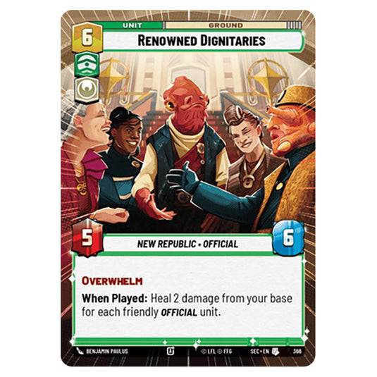 Renowned Dignitaries card from the Star Wars Unlimited Set Secrets of Power