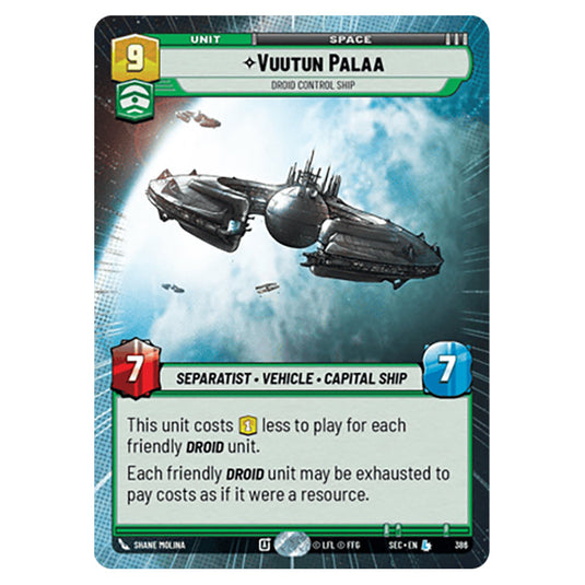 Vuutun Palaa Droid Control Ship card from the Star Wars Unlimited Set Secrets of Power
