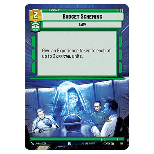 Budget Scheming card from the Star Wars Unlimited Set Secrets of Power