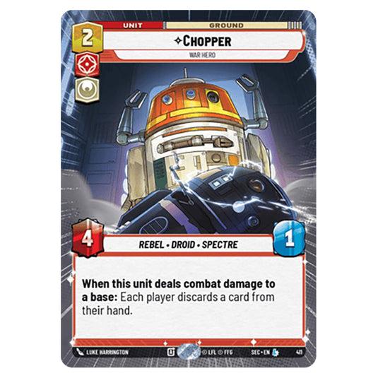 Chopper War Hero card from the Star Wars Unlimited Set Secrets of Power