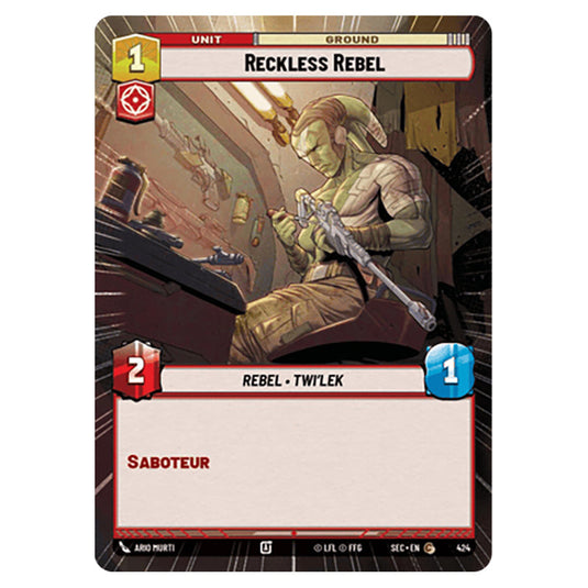 Reckless Rebel card from the Star Wars Unlimited Set Secrets of Power