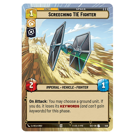 Screeching TIE Fighter card from the Star Wars Unlimited Set Secrets of Power