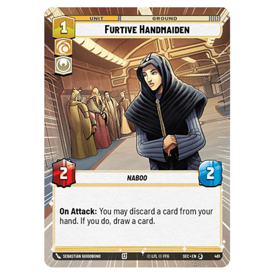 Furtive Handmaiden card from the Star Wars Unlimited Set Secrets of Power