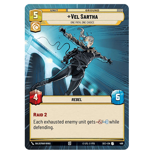 Vel Sartha One Path, One Choice card from the Star Wars Unlimited Set Secrets of Power