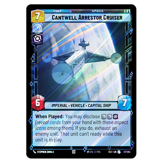 Cantwell Arrestor Cruiser card from the Star Wars Unlimited Set Secrets of Power