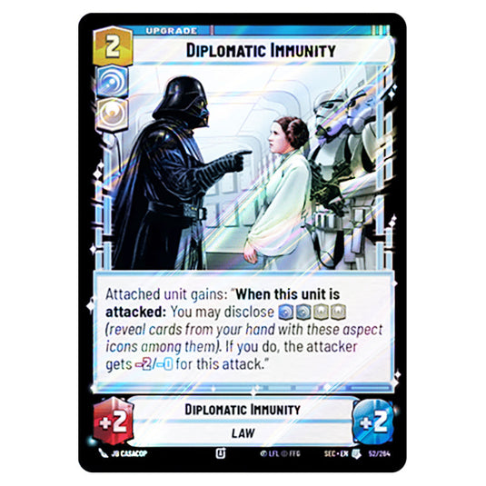 Diplomatic Immunity card from the Star Wars Unlimited Set Secrets of Power