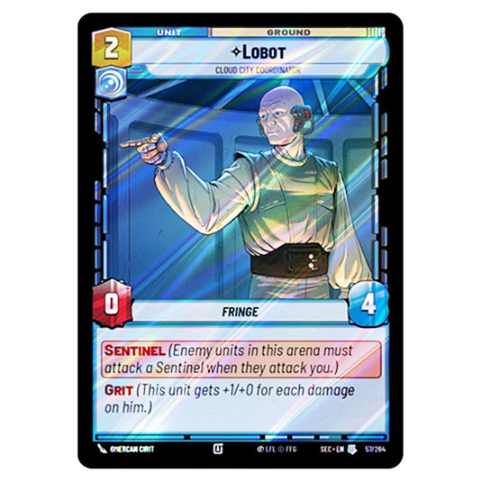 Lobot Cloud City Coordinator card from the Star Wars Unlimited Set Secrets of Power