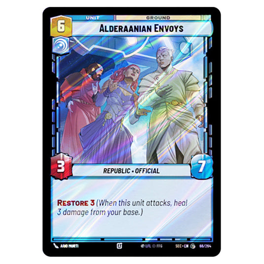 Alderaanian Envoys card from the Star Wars Unlimited Set Secrets of Power