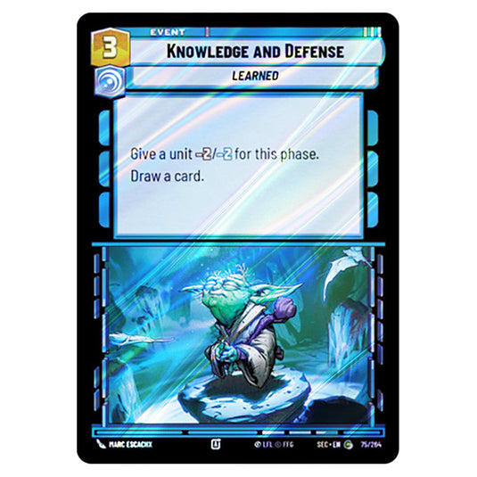 Knowledge and Defense card from the Star Wars Unlimited Set Secrets of Power