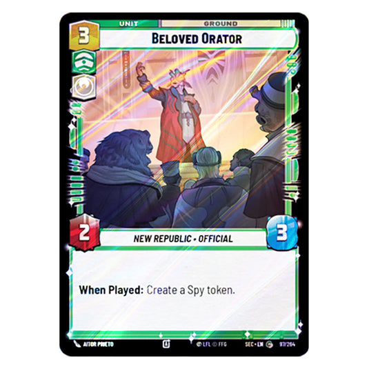 Beloved Orator card from the Star Wars Unlimited Set Secrets of Power