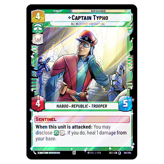 Captain Typho All Necessary Precautions card from the Star Wars Unlimited Set Secrets of Power
