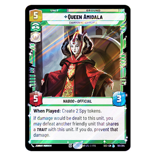 Queen Amidala Championing Her People card from the Star Wars Unlimited Set Secrets of Power