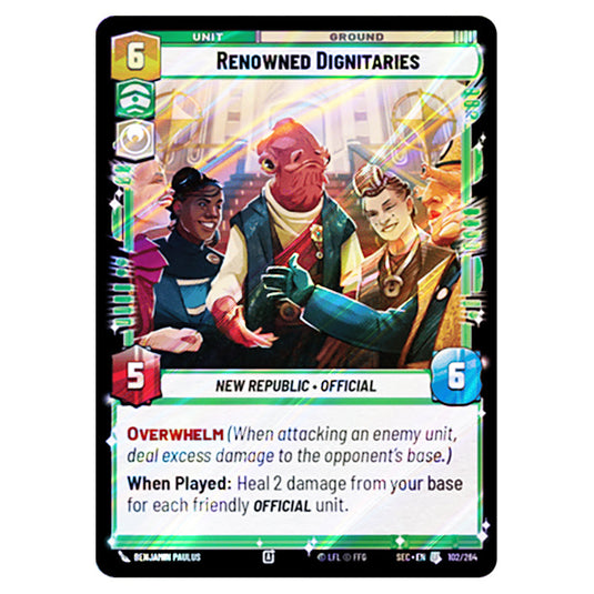 Renowned Dignitaries card from the Star Wars Unlimited Set Secrets of Power