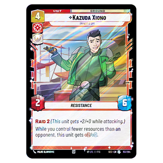 Kazuda Xiono I'm Not A Spy card from the Star Wars Unlimited Set Secrets of Power