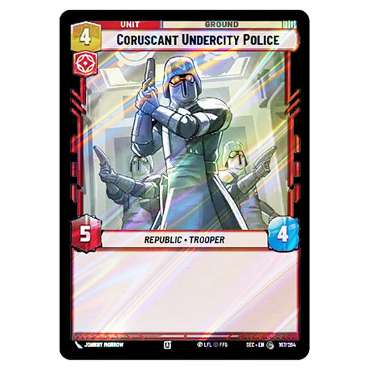 Coruscant Undercity Police card from the Star Wars Unlimited Set Secrets of Power