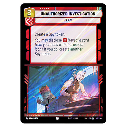 Unauthorized Investigation card from the Star Wars Unlimited Set Secrets of Power