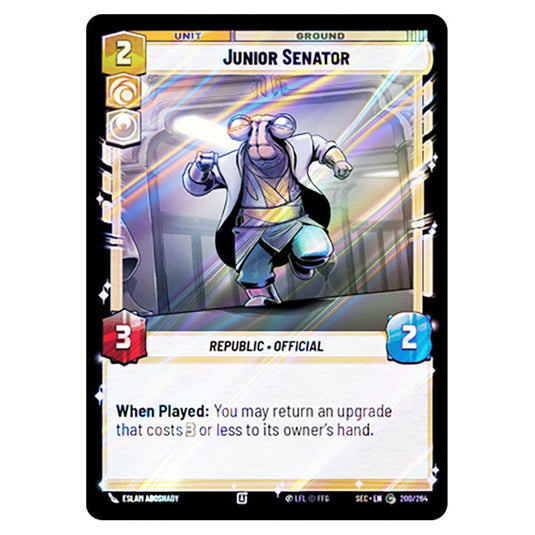 Junior Senator card from the Star Wars Unlimited Set Secrets of Power
