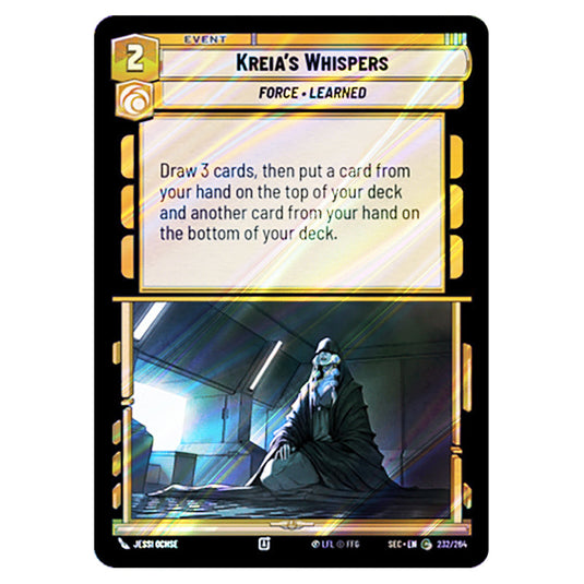 Kreia's Whispers card from the Star Wars Unlimited Set Secrets of Power