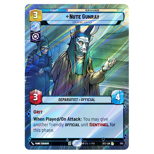 Nute Gunray Escaping Justice card from the Star Wars Unlimited Set Secrets of Power