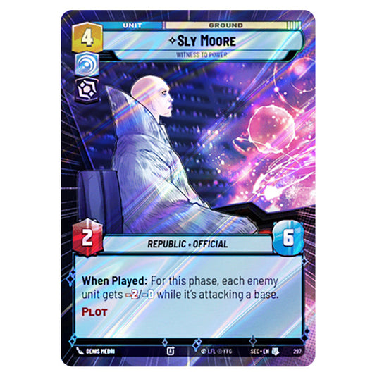 Sly Moore Witness to Power card from the Star Wars Unlimited Set Secrets of Power