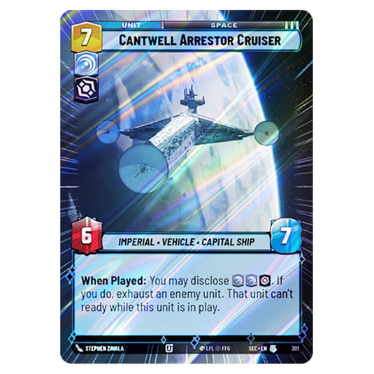 Cantwell Arrestor Cruiser card from the Star Wars Unlimited Set Secrets of Power