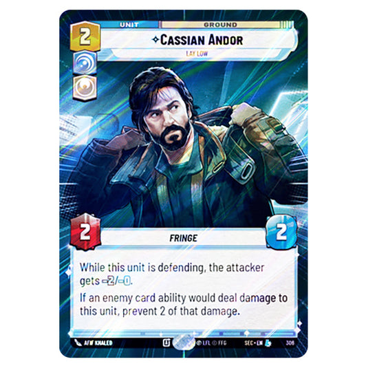 Cassian Andor Lay Low card from the Star Wars Unlimited Set Secrets of Power