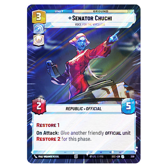 Senator Chuchi Voice for the Voiceless card from the Star Wars Unlimited Set Secrets of Power