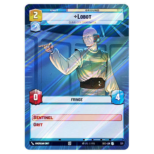 Lobot Cloud City Coordinator card from the Star Wars Unlimited Set Secrets of Power
