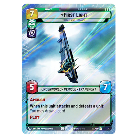 First Light Threatening Elegance card from the Star Wars Unlimited Set Secrets of Power