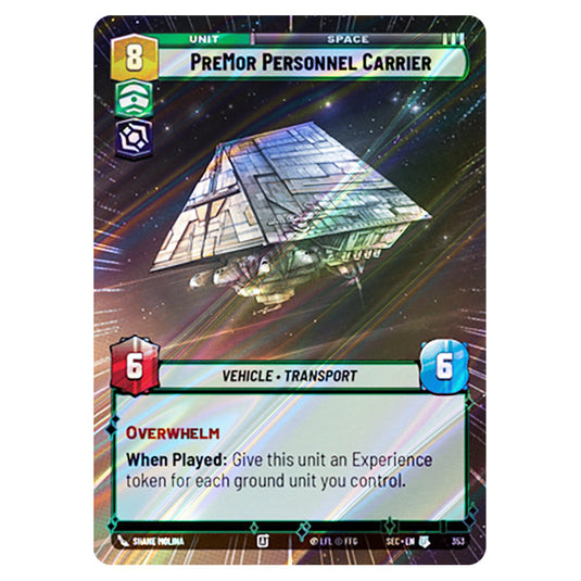 Pre Mor Personnel Carrier card from the Star Wars Unlimited Set Secrets of Power
