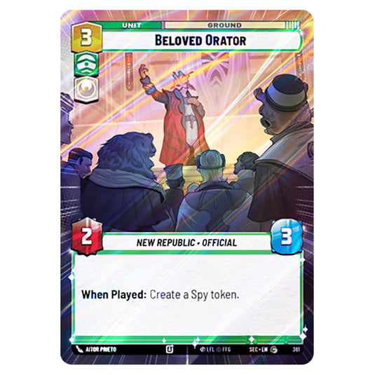 Beloved Orator card from the Star Wars Unlimited Set Secrets of Power