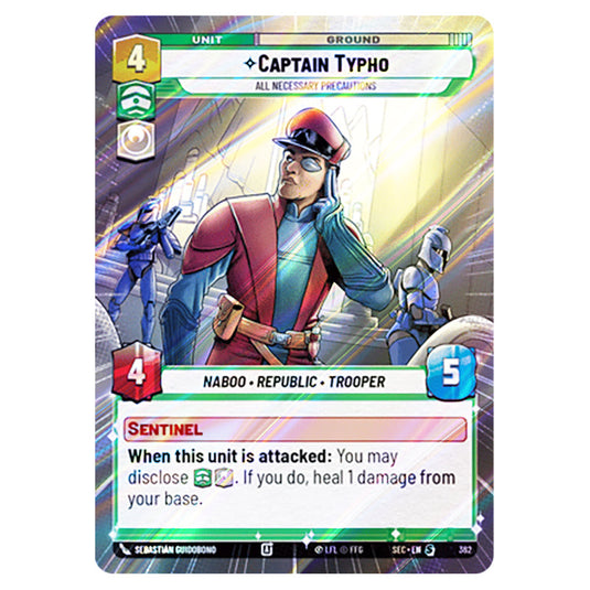Captain Typho All Necessary Precautions card from the Star Wars Unlimited Set Secrets of Power