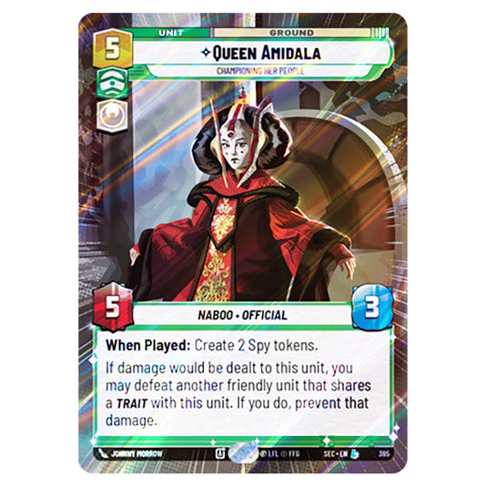 Queen Amidala Championing Her People card from the Star Wars Unlimited Set Secrets of Power