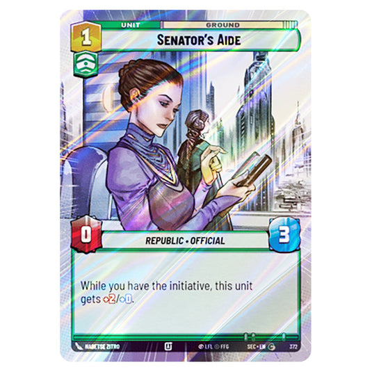 Senator's Aide card from the Star Wars Unlimited Set Secrets of Power