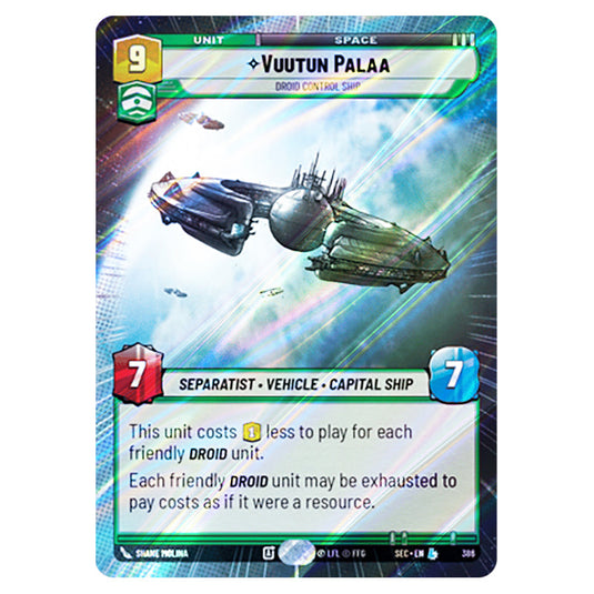 Vuutun Palaa Droid Control Ship card from the Star Wars Unlimited Set Secrets of Power