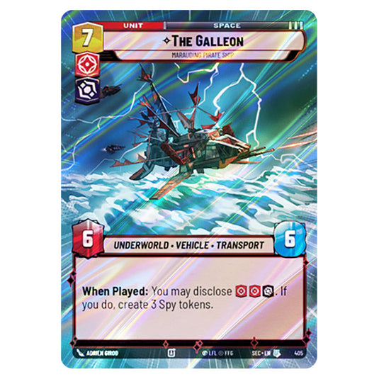 The Galleon Marauding Pirate Ship card from the Star Wars Unlimited Set Secrets of Power