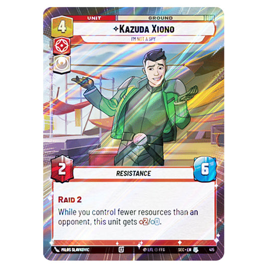Kazuda Xiono I'm Not A Spy card from the Star Wars Unlimited Set Secrets of Power